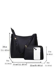 Este elegante bolso de mano negro de PU cuenta con un cierre magnético y una correa para el hombro desmontable. Con un estilo casual de negocios, es una opción ideal para la oficina y el trabajo de las mujeres, así como un complemento perfecto para la elegancia diaria y las ocasiones especiales. - Negro - Ver 4