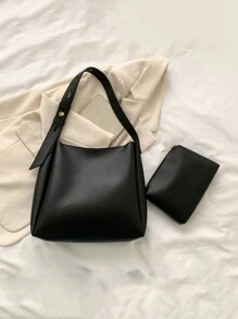 Este elegante bolso de mano negro de PU cuenta con un cierre magnético y una correa para el hombro desmontable. Con un estilo casual de negocios, es una opción ideal para la oficina y el trabajo de las mujeres, así como un complemento perfecto para la elegancia diaria y las ocasiones especiales. - Negro - Ver 3