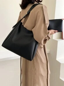 Este elegante bolso de mano negro de PU cuenta con un cierre magnético y una correa para el hombro desmontable. Con un estilo casual de negocios, es una opción ideal para la oficina y el trabajo de las mujeres, así como un complemento perfecto para la elegancia diaria y las ocasiones especiales. - Negro - Ver 2