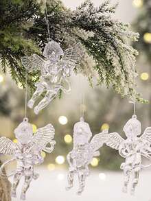 4 件圣诞装饰透明亚克力天使挂饰，圣诞树吊坠，创意冰柱装饰 - 透明 - 查看 1
