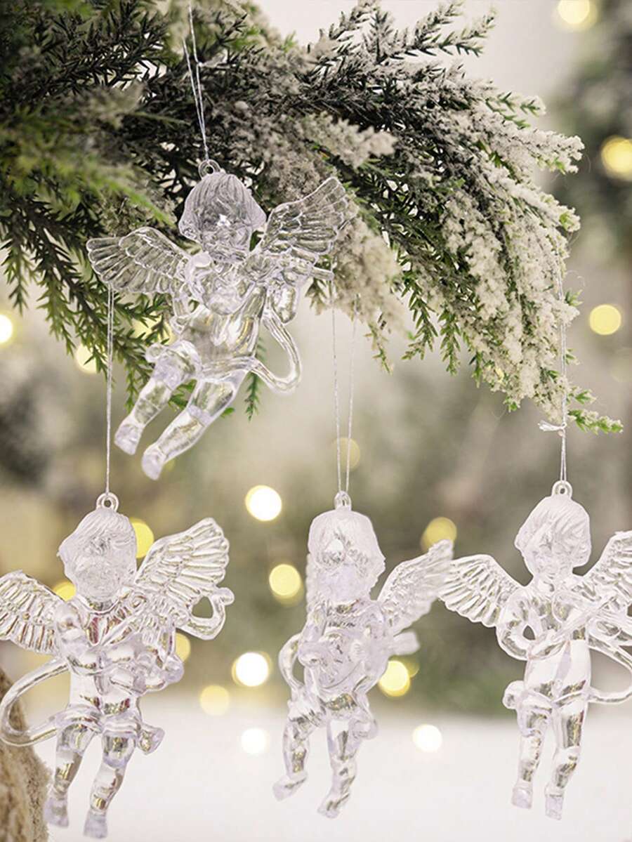 4 件圣诞装饰透明亚克力天使挂饰，圣诞树吊坠，创意冰柱装饰 - 透明 - 查看 1