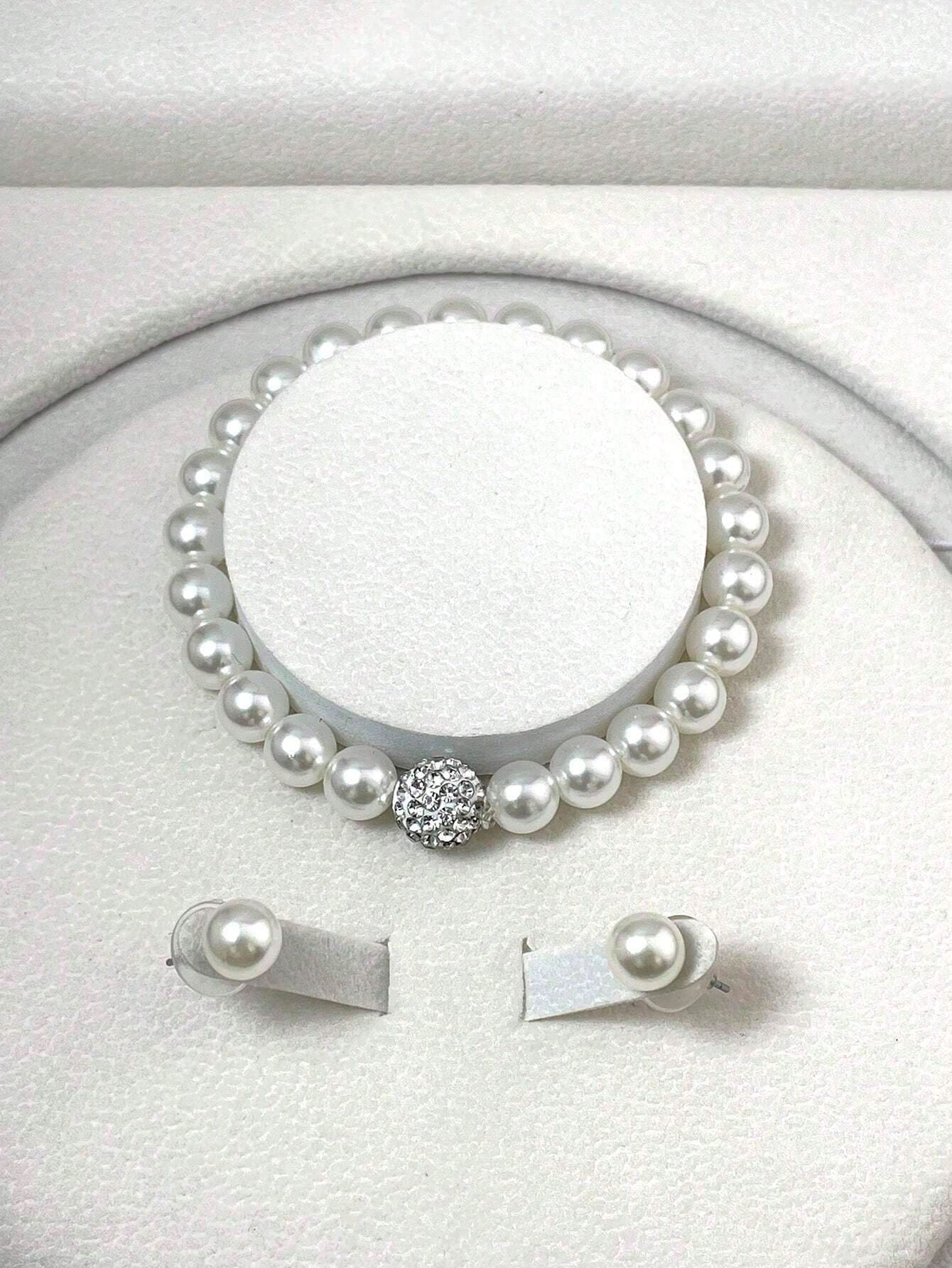 4pcs/Set Imitation Pearl Jewelry Set Including Necklace, Earrings And