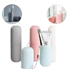 Toothbrush And Toothpaste Case With Practical Handle For Storage And Transport - 灰色 - 查看 3