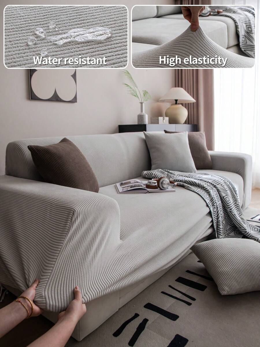1pc Jacquard Anti-Splash Soft Sofa Cover, Four-Season Universal Dustproof, Anti-Scratch Couch Slipcover - Light Grey - View 1