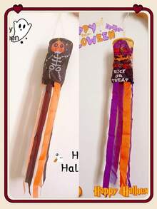 1pc Halloween Wind Spinner treo trang trí, Cờ hình quả bí ngô cho sân, tiệc, lễ hội Halloween, trang trí Giáng sinh - Nhiều màu - Xem 2