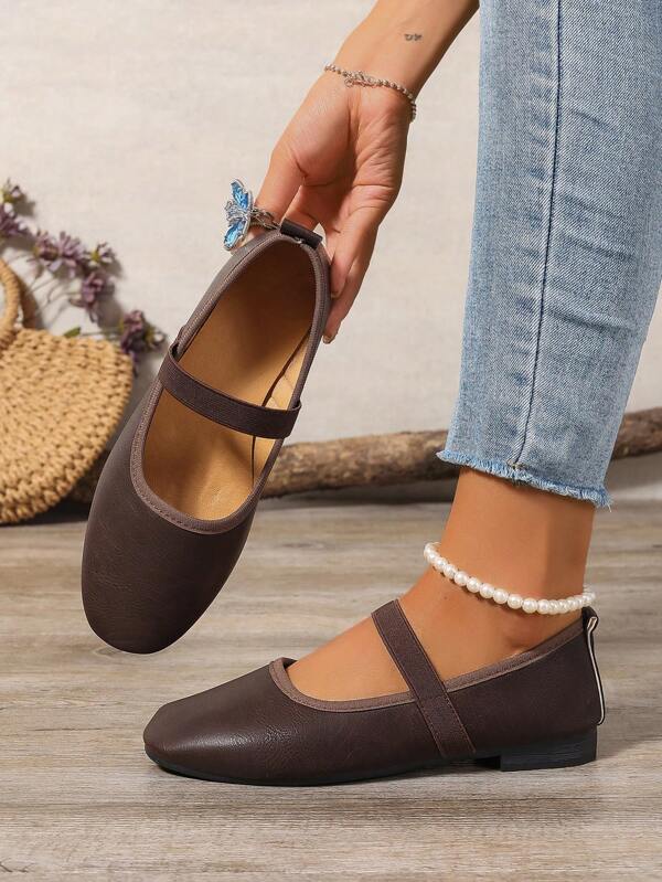 Nowe płaskie kwadratowe buty casualowe dla kobiet, minimalistyczny styl z gumką, czarne