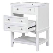 24" Bathroom Vanity With Sink, Bathroom Storage Cabinet With Drawer And Open Shelf, Solid Wood Frame, White - White + Solid Wood+MDF-2 - View 10