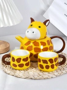 1pc Creative Cartoon Giraffe Ceramic Tea Set, 1 Teapot 2 Cups For Home Use, Birthday Gift Ceramic Cup - Giraffe - View 2