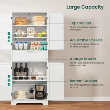 SLINEMO Kitchen Pantry Storage Cabinet, Tall Freestanding Cupboard With 1 Large Drawer, 2 Adjustable Shelves, For Dining Room, Living Room, Laundry, White - 白色 - 查看 4