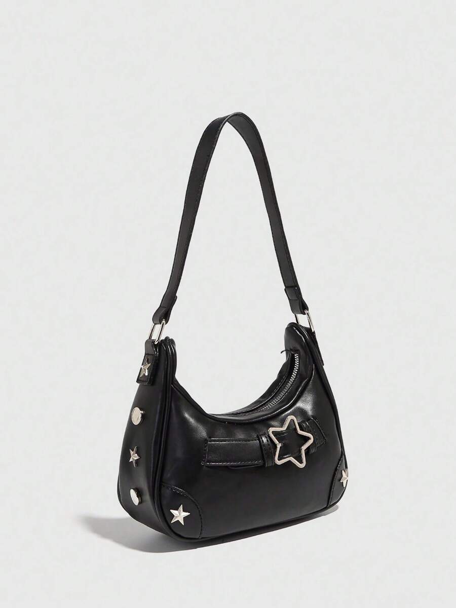 Women's Underarm Bag Y2K Saddle Handbags With Metal Decor Slingg Shoulder Hobo Bags - 黑色 - 查看 1