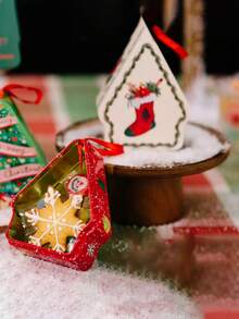 1 Pc Christmas Decoration Supplies Christmas Small Tin Box Gift Box Chocolate Jar Candy Packaging Box Christmas Small House Jar Polygonal Cartoon Print Tin Box Christmas Season Portable Gift Box Storage Box - Multicolor - View 7