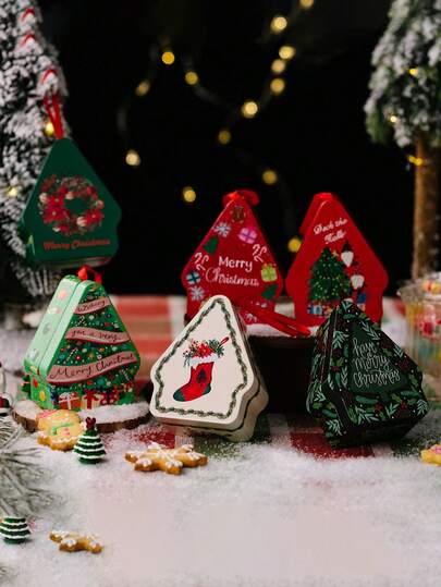 1 Stück Weihnachtsdeko Zubehör Weihnachts-Blechdose Geschenkbox Schokoladendose Süßigkeitenverpackungsbox Weihnachtshaus Glas Polyedrisches Cartoon-Muster Blechdose Weihnachtssaison tragbare Geschenkbox Aufbewahrungsbox