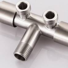 2-Outlet Valve Water Control Metal Independent Tap Kitchen Bathroom Service Area - 鉻銀 - 簡單註冊 - 查看 2