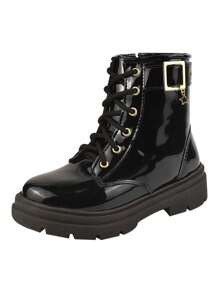 Children's Combat Boot For Girls, Stylish, Comfortable, Shiny Blogger - 黑色 - 查看 2