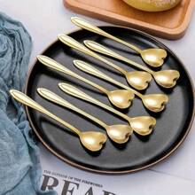 4/8pcs/Pack Heart-Shaped Mirrored Stainless Steel Coffee Spoons, One-Piece Design, Stirring Spoon, Dessert Spoon, Gift Christmas Gift