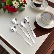 4/8pcs/Pack Heart-Shaped Mirrored Stainless Steel Coffee Spoons, One-Piece Design, Stirring Spoon, Dessert Spoon, Gift Christmas Gift