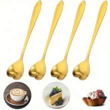 4/8pcs/Pack Heart-Shaped Mirrored Stainless Steel Coffee Spoons, One-Piece Design, Stirring Spoon, Dessert Spoon, Gift Christmas Gift