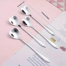 4/8pcs/Pack Heart-Shaped Mirrored Stainless Steel Coffee Spoons, One-Piece Design, Stirring Spoon, Dessert Spoon, Gift Christmas Gift