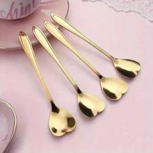 4/8pcs/Pack Heart-Shaped Mirrored Stainless Steel Coffee Spoons, One-Piece Design, Stirring Spoon, Dessert Spoon, Gift Christmas Gift