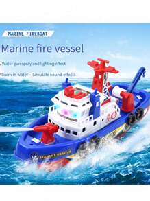 Children's Electric Toy Fire Boat With Water Spray, Light & Siren Effects, Waterproof Floating Model Toy, Batteries Not Included,Back To School