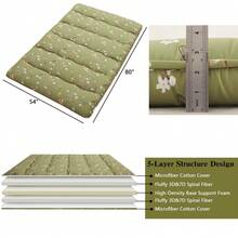 Foldable Japanese Futon Mattress, Floral Print Floor Mattress, Roll-Up Tatami Mat, Camping Pad, Five-Line Arc Wave - Chim ruồi xanh - Xem 5