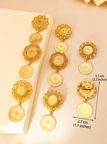 2 件时尚镀金硬币吊坠胸针镂空花朵设计围巾纽扣袖扣库尔德新娘礼服珠宝礼物情人节、妈妈、母亲、母亲节、礼物