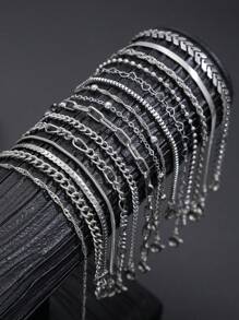 7-19 Pcs Set Fashion Minimalist Shell Seed Bead Cross Heart Butterfly Snake Bone Anklet For Women, Birthday, Holiday, Party, Beach, Daily Wear - Silver - View 13