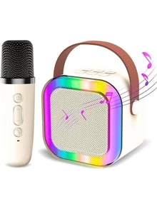 Mini Wireless Karaoke Kit Microphone Speaker RGB Lights Portable Sound Box - Màu Hồng baby - Xem 5