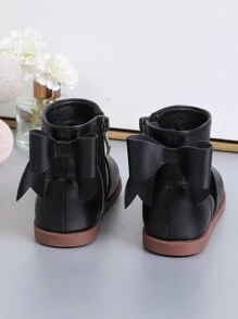 Toddler Girls' 1-3 Years Old Bowknot Zipper Round Toe Soft Sole Fashionable Boots, Flat Heel Crawler Shoes, Cute Baby Ankle Boots, Spring Autumn Winter - Black - View 2