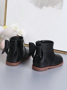 Toddler Girls' 1-3 Years Old Bowknot Zipper Round Toe Soft Sole Fashionable Boots, Flat Heel Crawler Shoes, Cute Baby Ankle Boots, Spring Autumn Winter - Black - View 4