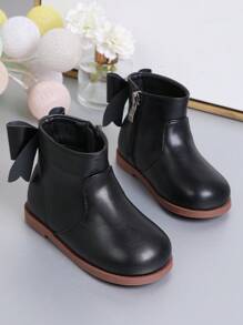 Toddler Girls' 1-3 Years Old Bowknot Zipper Round Toe Soft Sole Fashionable Boots, Flat Heel Crawler Shoes, Cute Baby Ankle Boots, Spring Autumn Winter - Black - View 5