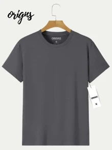 Men's Basic Plain Short Sleeve Cotton T-Shirt Colors ORIGNS - 灰色 - 查看 1