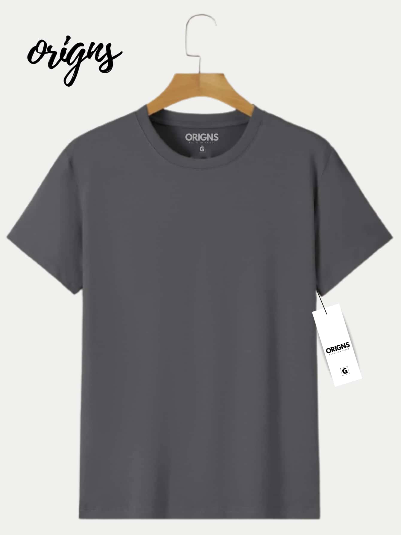 Men's Basic Plain Short Sleeve Cotton T-Shirt Colors ORIGNS - 灰色 - 查看 1