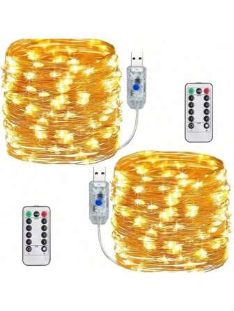 1pc Twinkle Star Copper Wire Fairy Lights  50/100/200/300 LEDs With 8 Lighting Modes, USB Powered With Remote Control For Wedding, Party, Home, Christmas Decoration - Energy Efficient And Versatile