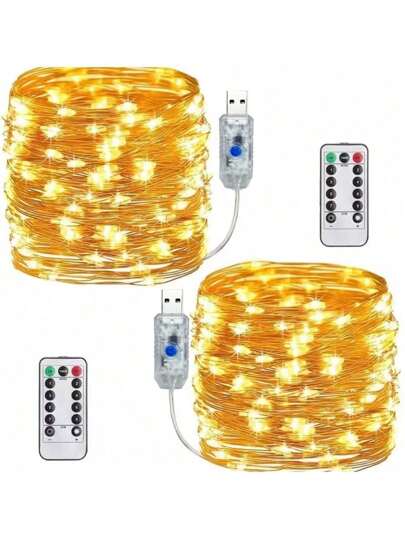 1pc Twinkle Star Copper Wire Fairy Lights  50/100/200/300 LEDs With 8 Lighting Modes, USB Powered With Remote Control For Wedding, Party, Home, Christmas Decoration - Energy Efficient And Versatile