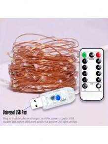 1pc Shiny Star Copper Wire Fairy Lights, 50/100/200/300 LED Beads, 8 Lighting Modes, USB Powered With Remote Control, Suitable For Wedding, Party, Home, Christmas Decor - Energy Efficient And Versatile - Multicolor - View 4