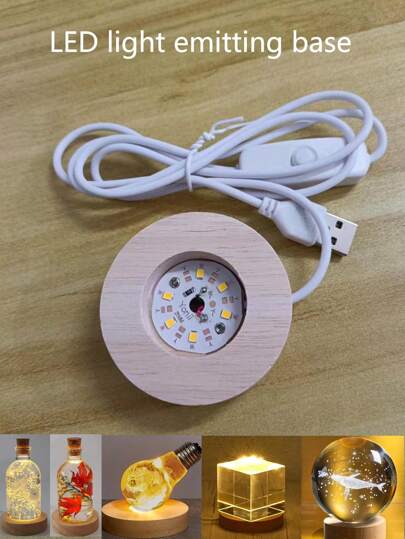 1pc Wooden Usb Powered Led Lighted Base With Switch And 3 Light Options (White/Warm/Cycle Color) For 3d Crystal Glass Resin Art Or Light Display Stand