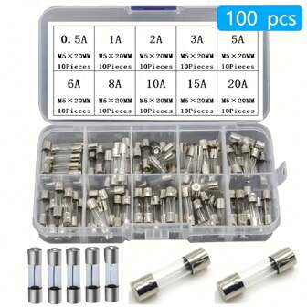 100pcs 5x20mm Glass Fuse 0.2A~20A Fuse