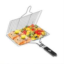 2pc Portable 304 Stainless Steel BBQ Grill With Handle - Multi-Functional Rack For Outdoor Camping And Barbecue - Durable And Rust-Resistant - 銀色 - 查看 1