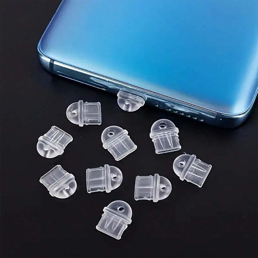 6pcs Silicone Anti-Dust Plugs Compatible With Iphone & Type-C Charging Ports, DIY Transparent Phone Dust Cover Set - Multicolor - View 1