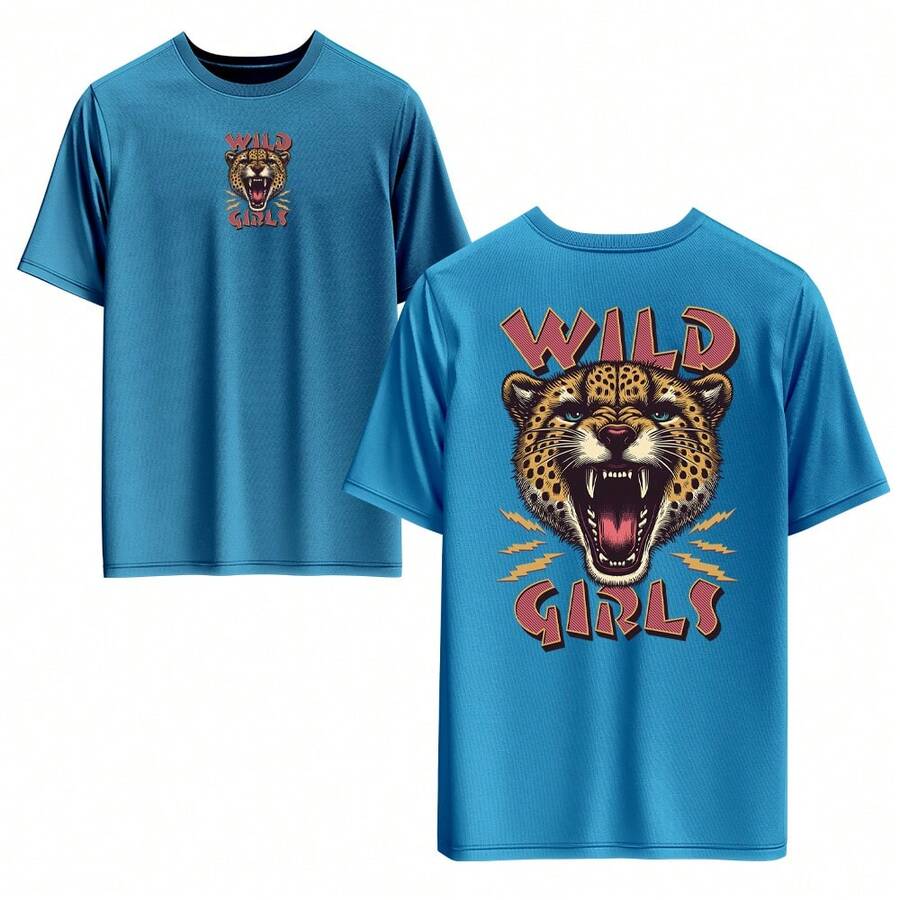 Unisex 100% Cotton T-Shirt With Front And Back Print "Wild Girls" Streetwear And Round Neck. - Xem 1