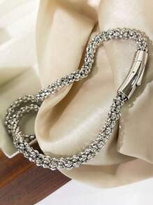 Monlansher 1pc New Hollow Stainless Steel Round Snake Bone Necklace, Fashionable Minimalist Chic Luxury European & American Metal Style, Versatile For Casual, Club, Hip Hop Wear - Hollow Necklace - View 7