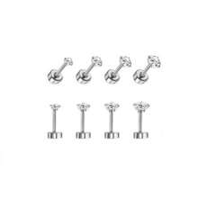 2/8 件镶嵌透明 CZ 耳环耳钉不锈钢防过敏 20G 内螺纹唇钉美杜莎海螺耳屏耳环耳钉 3mm 4mm 5mm 6mm 穿孔珠宝装饰男女皆宜