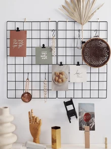 2 piezas Tablero de cuadrícula de pared para fotos, estantería decorativa de metal, pantalla de fotos de pared, para almacenamiento y organización de fotos, con ganchos, pinzas y cuerda de yute, tamaño 18*14 pulgadas y 14*14 pulgadas, opciones en negro y blanco, adecuado para decoración otoñal del hogar y la habitación - Talla única - Ver 10