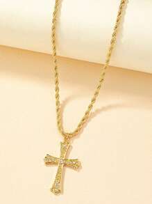 1 件金属三点吊坠项链，复古时尚镶嵌设计，适合男士 - 三尖十字 - 查看 10