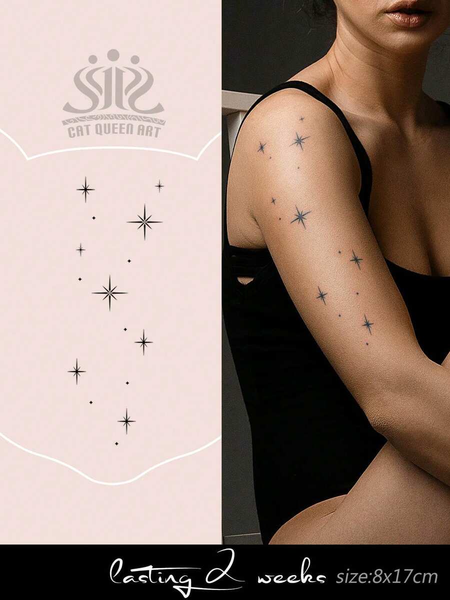 1 miếng dán hình xăm tạm thời từ nước ép thảo dược, hình xăm tối giản, họa tiết ngôi sao nhỏ xinh, chống thấm nước và không phản chiếu trong 7-14 ngày, thích hợp cho xương quai xanh, bàn tay, cánh tay, cổ tay, vai, cổ, chân. - Màu xanh lam - Xem 1