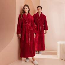 1pc Long And Thick Comfortable Velvet Couple's Sleeping Robe Women's Winter Flannel Bathrobe Men's Large Lamb Velvet Home Clothes Summer Wedding Home Bathroom Decor Back To School