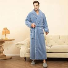 1pc Long And Thick Comfortable Velvet Couple's Sleeping Robe Women's Winter Flannel Bathrobe Men's Large Lamb Velvet Home Clothes Summer Wedding Home Bathroom Decor Back To School