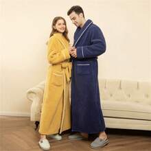 1pc Long And Thick Comfortable Velvet Couple's Sleeping Robe Women's Winter Flannel Bathrobe Men's Large Lamb Velvet Home Clothes Summer Wedding Home Bathroom Decor Back To School