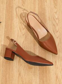 Zapatos de tacón robustos con ajuste ancho para mujer con correa trasera tipo alpargata, Nueva llegada de verano - Marrón - Ver 6